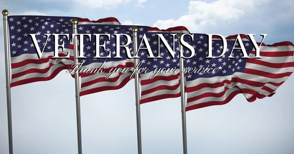 Composition Text Veterans Day Message White American Flags Billowing Sky — Stock Photo, Image