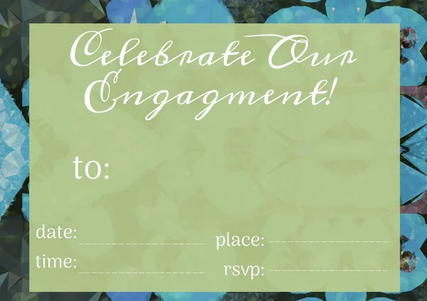 背景の抽象的な形に対して緑のバナーの上にコピースペースとのエンゲージメントお祝いテキスト 婚約祝いと招待状カードテンプレートのデザインコンセプト — ストック写真