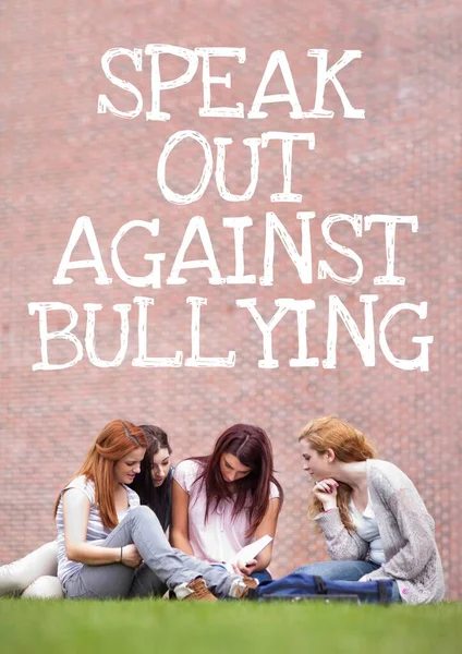 Összetétele Zaklatás Elleni Szöveg Női Diákok Háttérben Gyermekkor Zaklatás Társadalmi — Stock Fotó