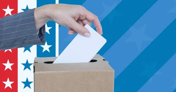 Composition Woman Casting Vote Ballot Box American Flag United States — Stock Photo, Image