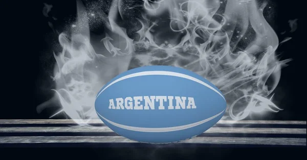 Blå Rugby Boll Med Argentina Text Över Träytan Mot Rök — Stockfoto