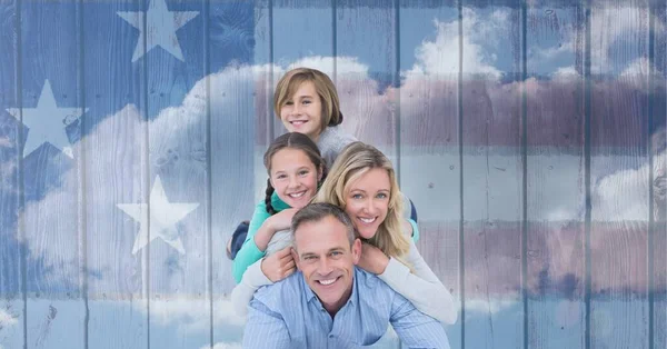 Composition Portrait Smiling Caucasian Couple Son Daughter American Flag United — Stock Photo, Image