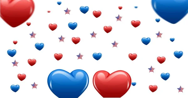 Zusammensetzung Aus Roten Und Blauen Herzen Und Sternen Der Amerikanischen — Stockfoto