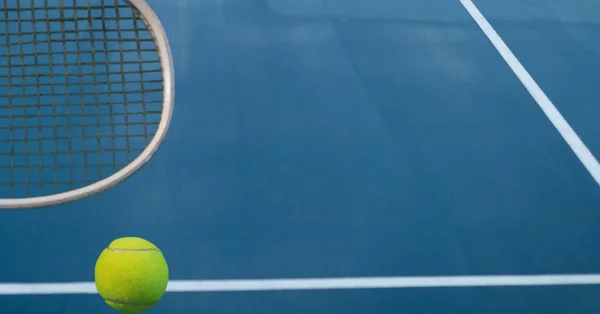 Склад Тенісного Яча Ракетки Копіювальним Простором Тенісному Корті Спортивно Конкурентна — стокове фото