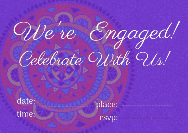 Engagement Celebration Text Copy Space Colorful Floral Design Purple Background — Stock Photo, Image