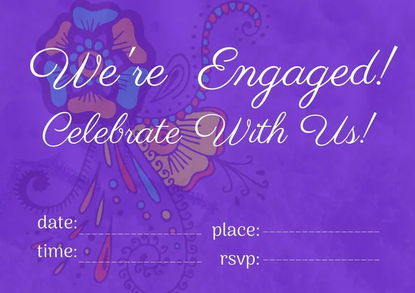 Engagement Celebration Text Copy Space Colorful Floral Design Purple Background — Stock Photo, Image