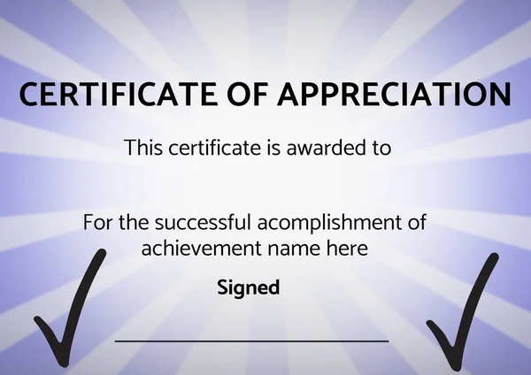 Plantilla Certificado Agradecimiento Con Espacio Copia Sobre Fondo Radial Azul — Foto de Stock