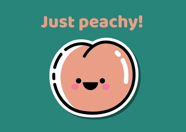 Sammansättning Bara Peachy Text Med Leende Persika Grön Bakgrund Frukt — Stockfoto