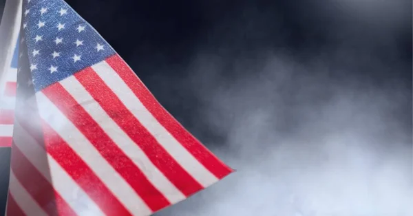 Composição Bandeira Americana Fumo Sobre Fundo Preto Conceito Patriotismo Independência — Fotografia de Stock