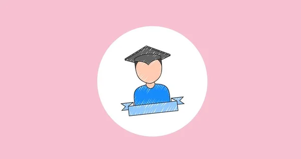 Composition Student Icon White Circle Pink Background School Education Study — Stock Photo, Image