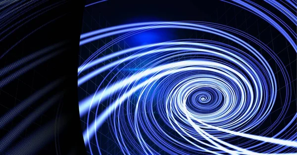 Digitales Bild Von Blauen Spirallichtspuren Vor Schwarzem Hintergrund Technologie Hintergrund — Stockfoto