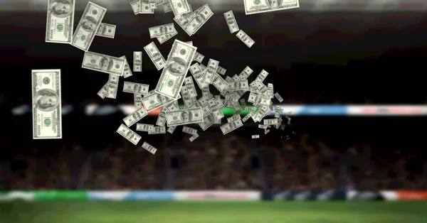 Arka Plandaki Spor Stadyumuna Düşen Amerikan Dolarlarının Dijital Görüntüsü Küresel — Stok fotoğraf