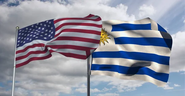 Drapeau Américain Argentine Agitant Contre Les Nuages Dans Ciel Bleu — Photo