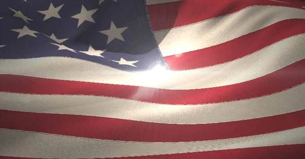 Helder Lichtpuntje Tegen Wapperende Amerikaanse Vlag Amerikaans Patriottisme Onafhankelijkheid Template — Stockfoto