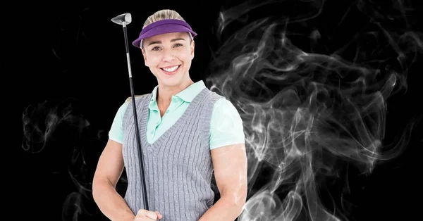 Porträt Einer Kaukasischen Golfspielerin Die Einen Golfschläger Gegen Den Rauch — Stockfoto