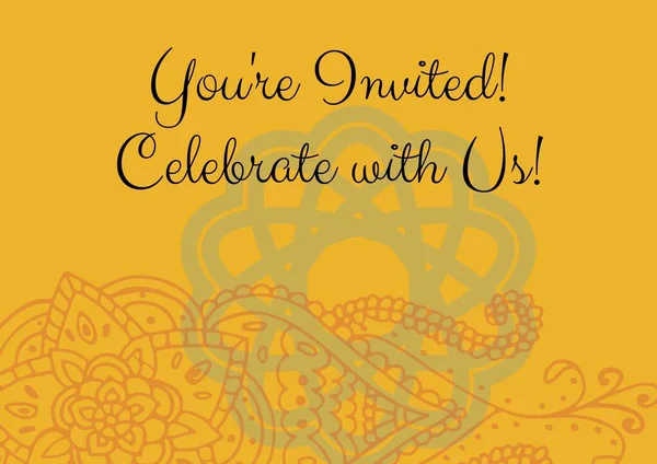 Invitation Celebration Text Decorative Floral Designs Yellow Background Invitation Card — Stock Photo, Image