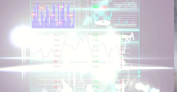 Interfaz Digital Con Procesamiento Datos Contra Puntos Brillantes Luz Sobre — Foto de Stock