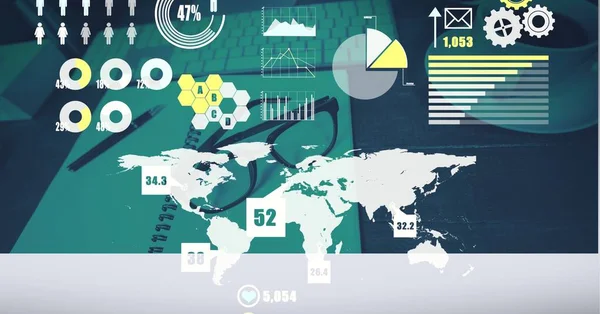 Interfaz Digital Con Procesamiento Datos Contra Cierre Equipos Oficina Escritorio — Foto de Stock