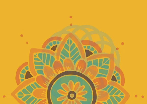 在黄色背景下 数字生成彩色花卉装饰图案 创意背景模版设计概念 — 图库照片