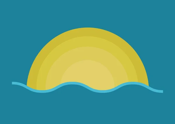 Zusammensetzung Aus Gelb Glühender Sonne Mit Meer Auf Blauem Hintergrund — Stockfoto