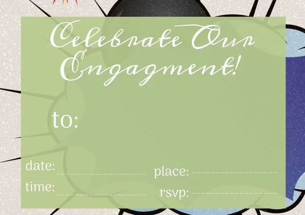 背景の抽象的な形に対して緑のバナーの上にコピースペースとのエンゲージメントお祝いテキスト 婚約祝いと招待状カードテンプレートのデザインコンセプト — ストック写真