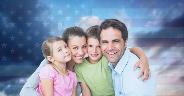 Composition Portrait Smiling Caucasian Couple Son Daughter American Flag United Royalty Free Stock Images