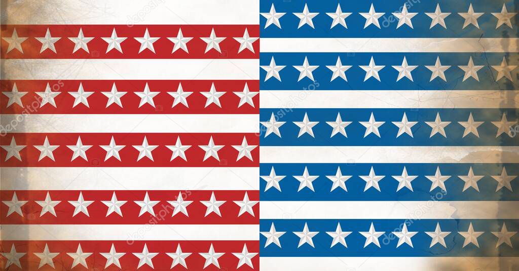 Composition of distressed american flag stars and stripes pattern. united states of america patriotism and independence concept digitally generated image.