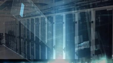 Bilgisayar sunucuları üzerinden veri işleme animasyonu. küresel bağlantılar, veri işleme ve teknoloji konsepti dijital olarak oluşturulmuş video.