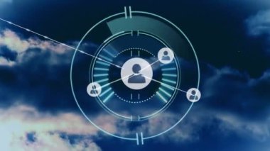 Kapsam taraması üzerinden insan simgeleriyle bağlantı ağının animasyonu. küresel ağlar, bağlantılar ve dijital arayüz konsepti dijital olarak oluşturulmuş video.