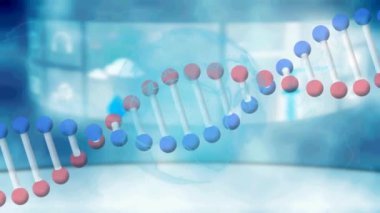 Dünya üzerinde dönen DNA iplikçiklerinin animasyonu. küresel bilim, veri işleme, teknoloji ve bağlantılar konsepti dijital olarak oluşturulmuş video.