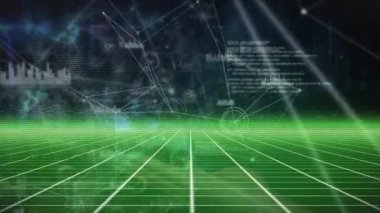 Bilgi ve istatistiklerle bağlantı ağının yeşil ve siyah şebeke üzerindeki animasyonu. küresel bağlantılar, teknoloji ve veri işleme kavramı dijital olarak oluşturuldu