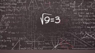 Matematiksel denklemlerin siyah arkaplan üzerindeki animasyonu. eğitim, bilim, öğrenme ve bilgi konsepti dijital olarak oluşturulmuş video.