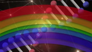 Gökkuşağı renkleri ve bağlantı ağıyla dönen DNA ipliklerinin animasyonu. küresel bilim, ağlar, teknoloji ve bağlantılar konsepti dijital olarak oluşturulmuş video.