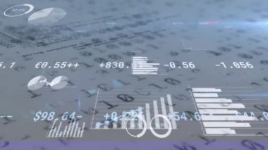 Finansal veri işleme ile ikili kodlama animasyonu. küresel finansman, iş ve veri işleme kavramı dijital olarak oluşturulmuş video.