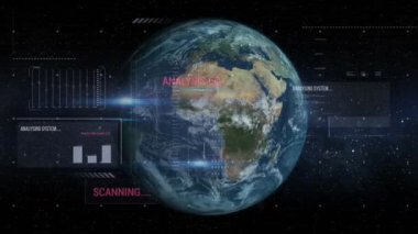 Tüm dünyada analiz ve veri işleme animasyonları. küresel iş, ağlar, bağlantılar ve dijital arayüz konsepti dijital olarak oluşturulmuş video.