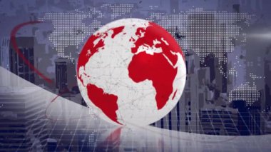 Yerküre dönüşünün animasyonu ve şehir manzarası üzerindeki bağlantı ağı. küresel ağlar, teknoloji ve bağlantılar konsepti dijital olarak oluşturulmuş video.
