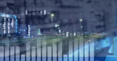 Dükkanla finansal veri işleme animasyonu. küresel çevrimiçi alışveriş, veri işleme ve dijital arayüz kavramı dijital olarak oluşturulmuş video.