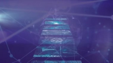 Dota işlemeli ekranlar ve küresel ikonlar ile insan bağlantıları ağının animasyonu. küresel bağlantılar, dijital arayüz ve teknoloji konsepti dijital olarak oluşturulmuş video.