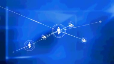 Mavi ekran üzerindeki simgelerle bağlantı ağlarının animasyonu. küresel veri işleme, ağlar, bağlantılar ve dijital arayüz konsepti dijital olarak oluşturulmuş video.
