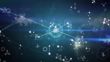 Mavi arkaplandaki bağlantı ağının canlandırılması. küresel ağlar ve bağlantılar, dijital arayüz konsepti dijital olarak oluşturulmuş video.