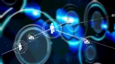 Mavi dürbün üzerindeki simgelerle bağlantı ağlarının animasyonu. küresel veri işleme, ağlar, bağlantılar ve dijital arayüz konsepti dijital olarak oluşturulmuş video.