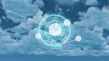 Kapsam taraması sırasında dijital simgelerle bağlantı ağının animasyonu. küresel ağlar, bağlantılar ve dijital arayüz konsepti dijital olarak oluşturulmuş video.