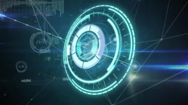 Dairesel tarayıcı işleme bilgisinin animasyonu ve parlayan bağlantı ağı. küresel iletişim teknolojisi, iş ve bilgi paylaşım kavramı, dijital olarak oluşturulmuş video.