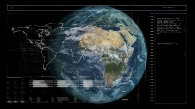 Uzayda dönen ışık ve küreye karşı veri işleme ile dijital arayüz. küresel ağ ve iş teknolojisi kavramı