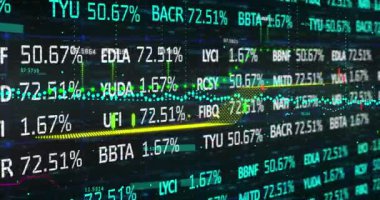 İstatistik işleme ve veri işleme animasyonu. küresel finans, veri işleme ve dijital arayüz kavramı dijital olarak oluşturulmuş video.