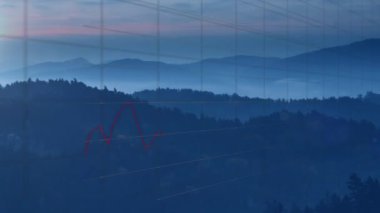 Mavi zemin üzerinde istatistik ve finansal veri işleme animasyonu. küresel iş, finans, teknoloji ve dijital arayüz kavramı dijital olarak oluşturulmuş video.