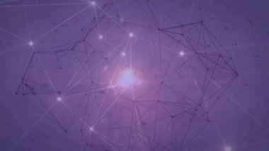 Mor arkaplanda parlayan ışıkla bağlantı ağının animasyonu. küresel bilim, tıp, bağlantılar, teknoloji ve veri işleme kavramı dijital olarak oluşturulmuş video.