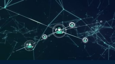 İnsan simgeleriyle bağlantı ağının animasyonu. küresel bağlantılar, teknoloji ve dijital arayüz konsepti dijital olarak oluşturulmuş video.
