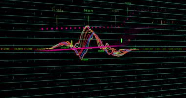 İstatistik işleme ve veri işleme animasyonu. küresel finans, veri işleme ve dijital arayüz kavramı dijital olarak oluşturulmuş video.