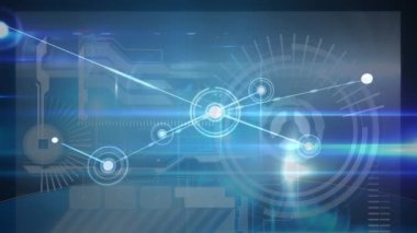 Karanlık arka planda parlayan bağlantılar ve bilgi işleme ağının animasyonu. küresel iletişim teknolojisi, iş ve bilgi paylaşım kavramı, dijital olarak oluşturulmuş video.